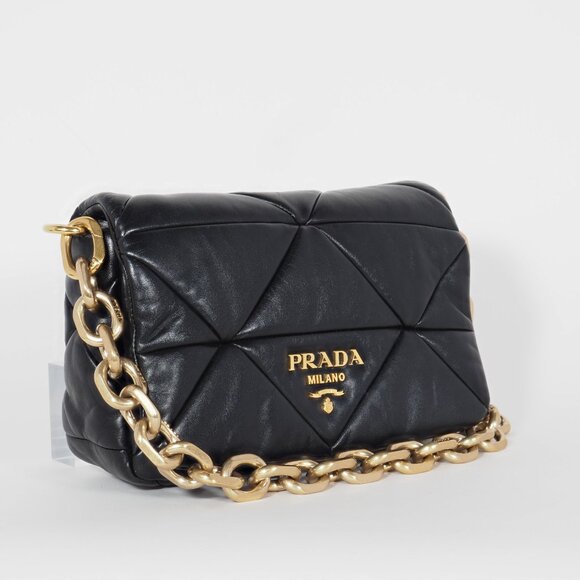 Prada System Shoulder Bag in Black Nappa Leather with Gold Chain - Picture 9 of 12